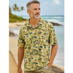 Tommy Bahama Hawaiian Polo Shirt Men Size L Cotton Short Sleeve VTG Tropical